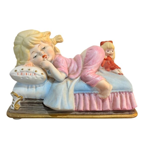 Little Girl Sleeping Music Box Love Story Vintage Retro Bedroom Nursery Decor - Picture 2 of 15